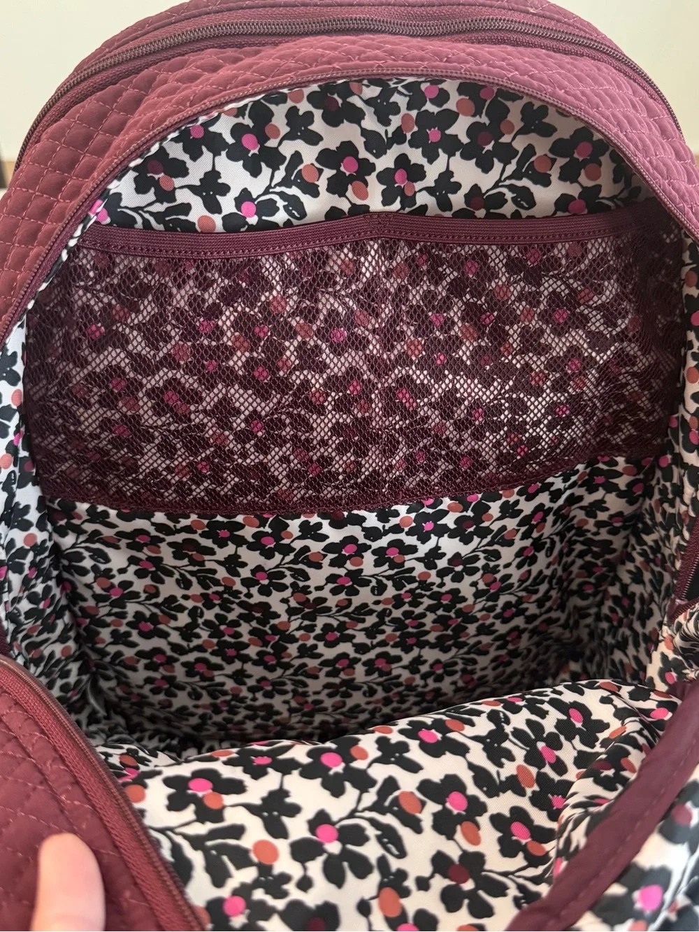 Vera Bradley Maroon Quilted Diaper Bag Backpack with Removable Changing Pad GUC